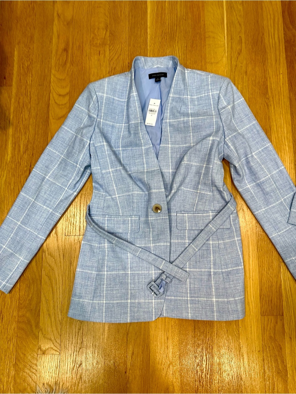 Ann Taylor The Collarless Belted Blazer in Windowpane & Strapless Top NWT Sz 0